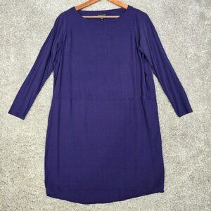 Eileen Fisher Dress Womens Petite Small Purple Silk Long Sleeve